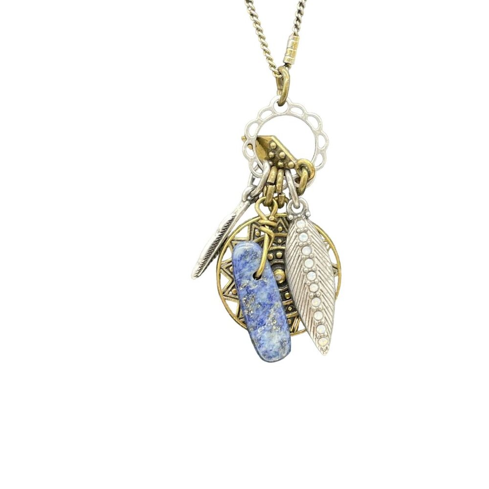 American Eagle Rhinestone Feather Pendant Chain Necklace Silver and Gold Tone - Picture 6 of 8